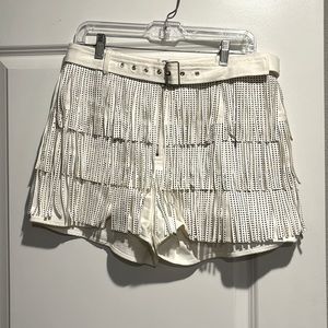 White Sequin Fringe Shorts